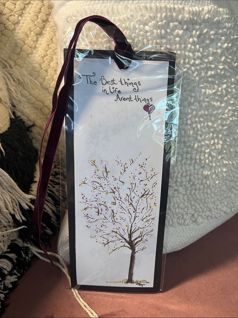 Original Water Color Tree Illustration Bookmark with Ribbon (tan or burgundy)